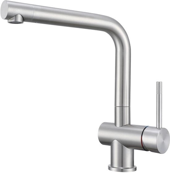 Faucetta da cucina in acciaio inossidabile con rubinetto a L 360° girevole, miscelatore a un giro, sferisterio girevole, moderna e duratura