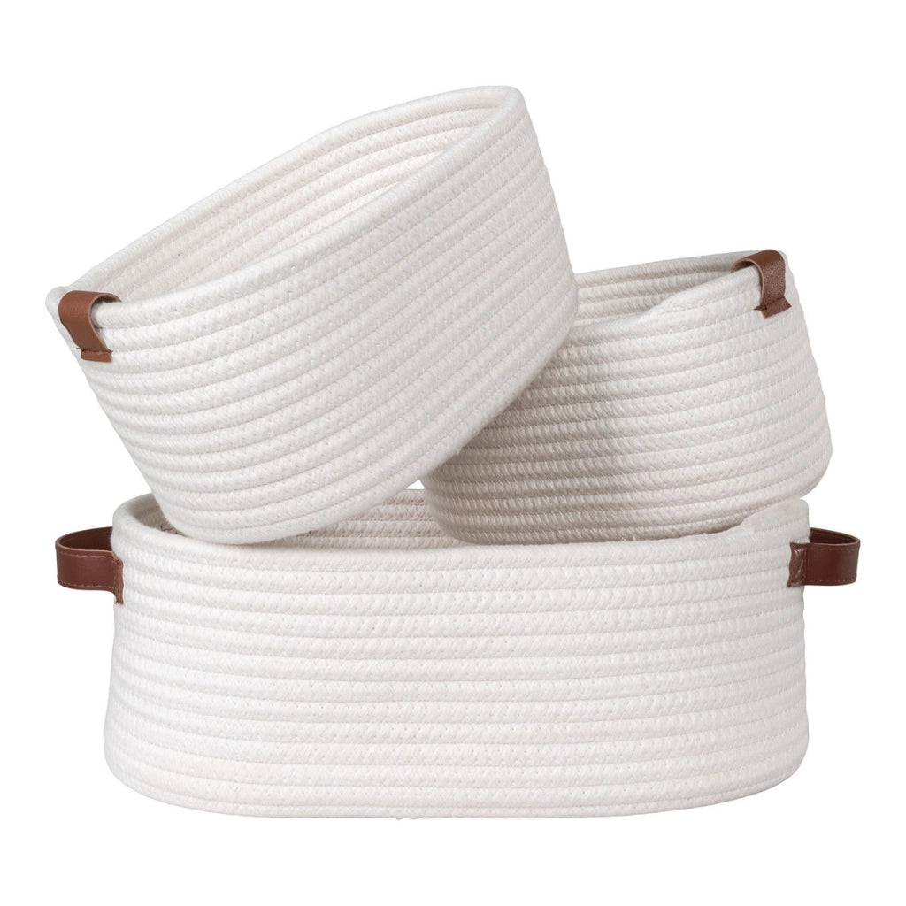 Set di 3 Cesti Portaoggetti Jarana, Bianco, Cotone, 16x22x11 cm