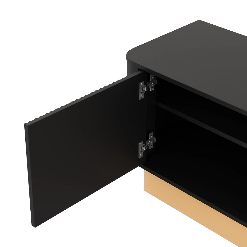 Mobile TV 200x40x47.5 cm con ante scanalate e ripiani regolabili in MDF nero