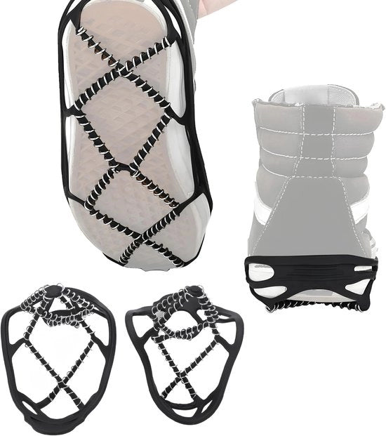 Sneeuwspikes Antislip - Veren in Acciaio Inox - Cinture in Gomma - Griffe di Trazione Regolabili - Protezione per Scarpe Portatile - Trazione Professionale - Iperle