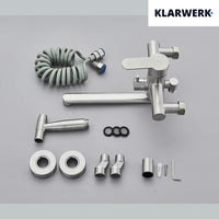 MASSIMO | Miscelatore Catering a parete Argento|Rubinetto cucina professionale in acciaio inox con doccetta|Beccuccio piatto da parete per ristorante