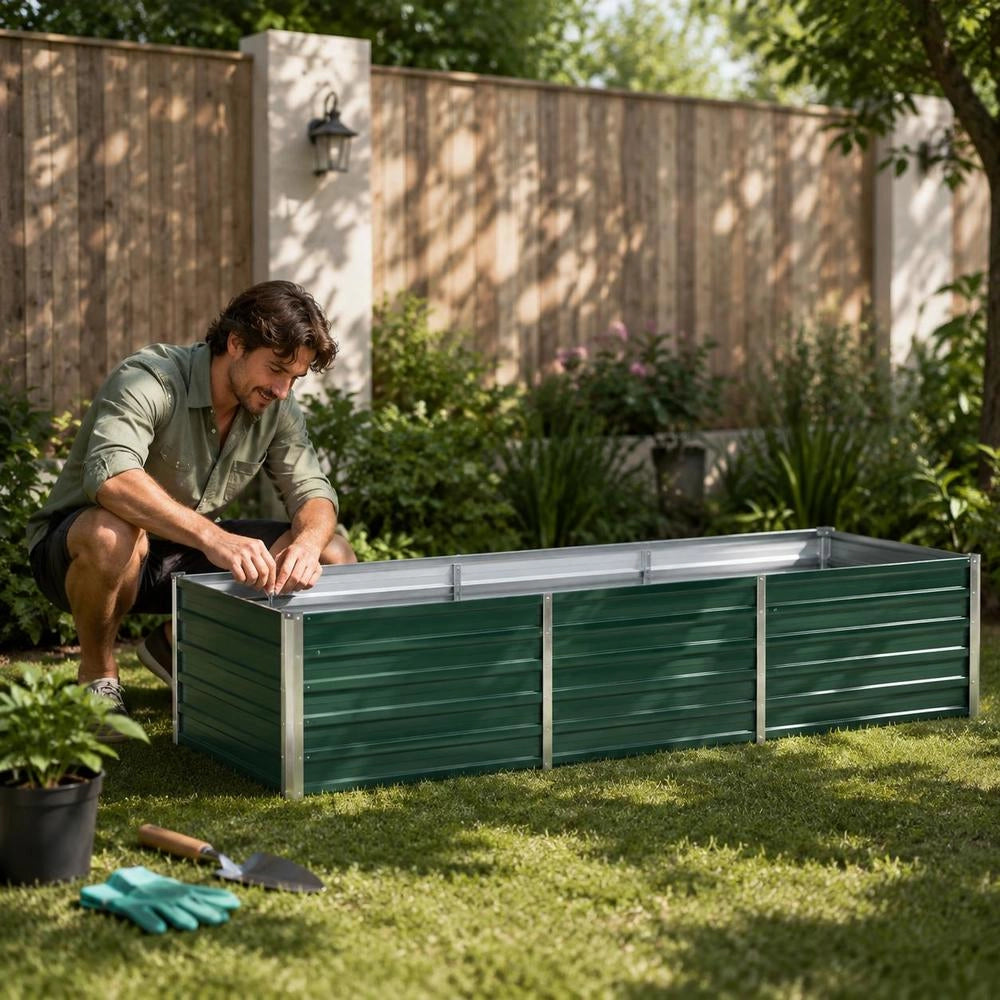 Garden Raised Bed Galvanized Steel 320x80x77 Cm Green