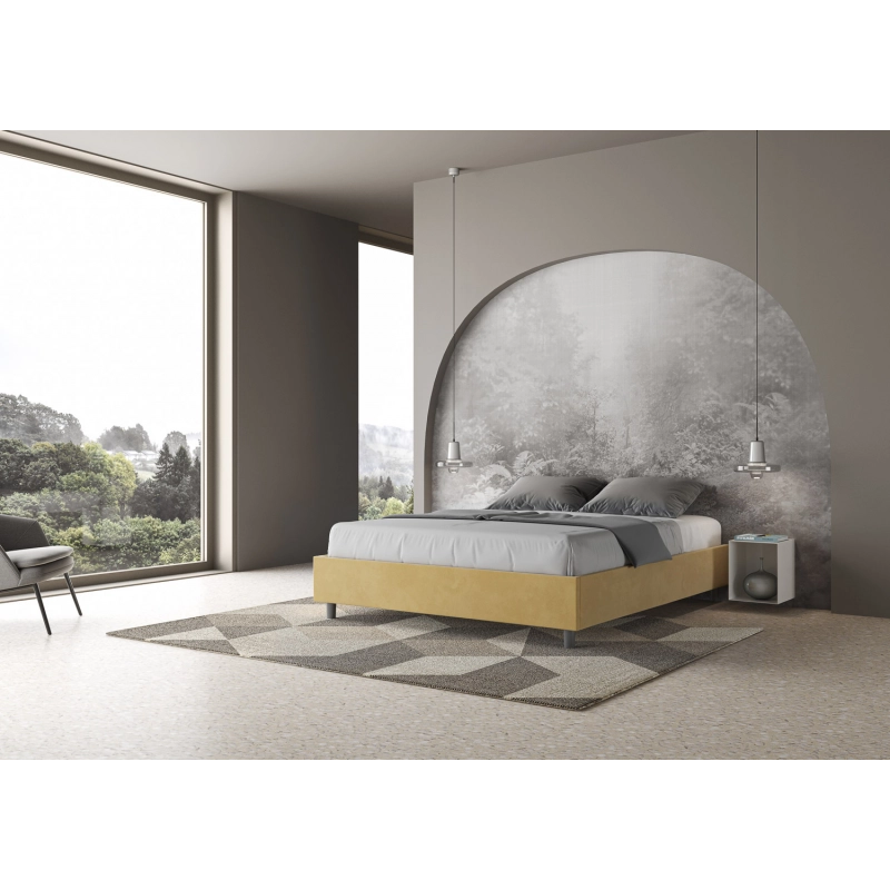 Letto Sommier imbottito Matrimoniale 160x200 cm Azelia - Con rete,Microfibra,Ocra