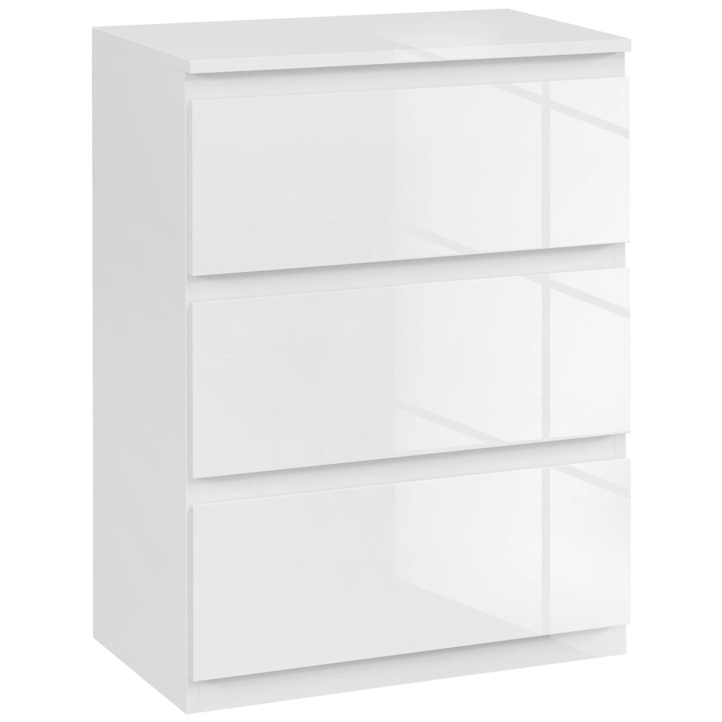 Comodino con 3 Cassetti Moderno ¨C zephmum ¨C Bianco Lucido 55x34x75 cm