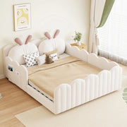Letto Piattaforma Imbottito 140x200 cm con Cuscino a Forma di Coniglio, Beige