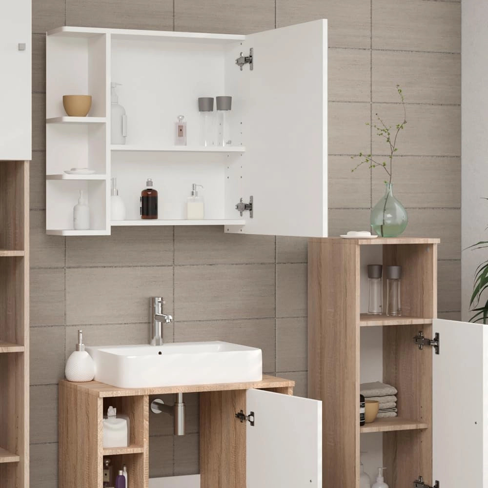 Set mobili bagno Fynn, Sonoma, 60 cm, composto da mobile sottolavabo, specchiera e mobile medio