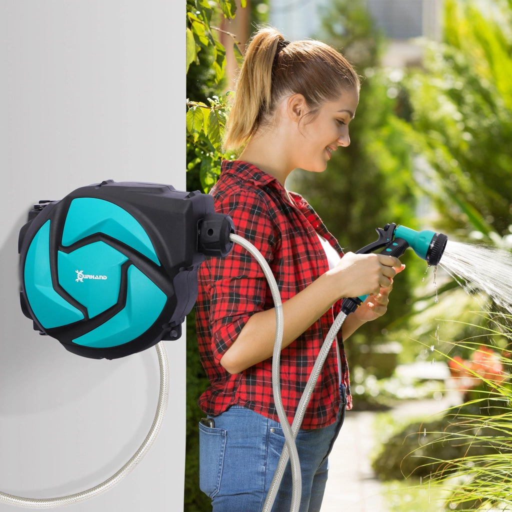 Avvolgitubo da Giardino Automatico Fissaggio a Parete Orientabile con Tubo da 10m 29,5x16,5x33 cm