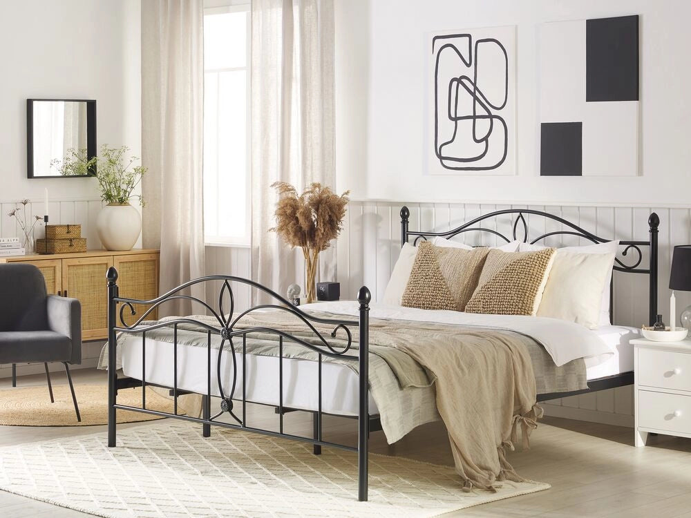 Letto Nero 180 x 200 cm Metallo Vintage letto grande camera da letto