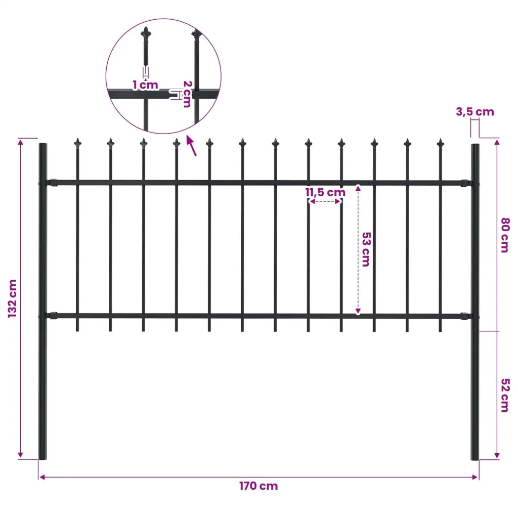 Recinzione da Giardino Woerden con Punta a Lancia in Acciaio 170x80 cm Nero 144924