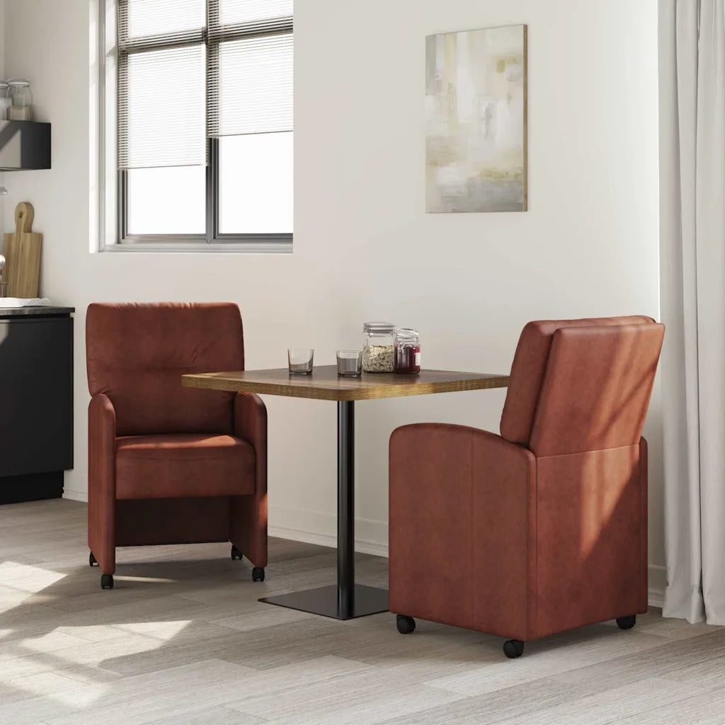 Sedie da Pranzo con Ruote 2 pcs Marrone lucido 57 x 67 x 95 cm