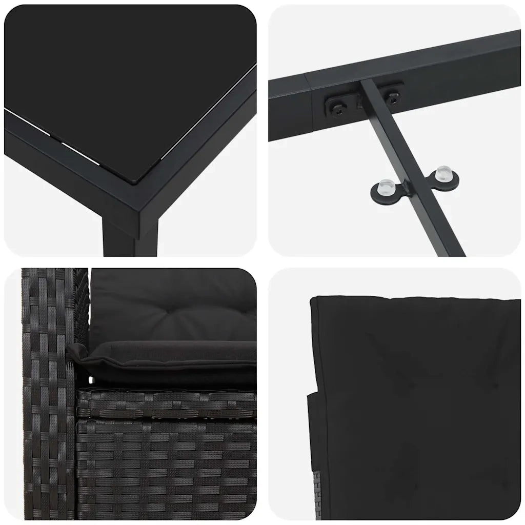 Set da Pranzo per Giardino con cuscino 7 pcs Nero polyrattan 3380265