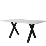 Tavolo da Pranzo con Gambe Incrociate; Stile Minimalista Moderno; in MDF e Metallo; Effetto Marmo Bianco