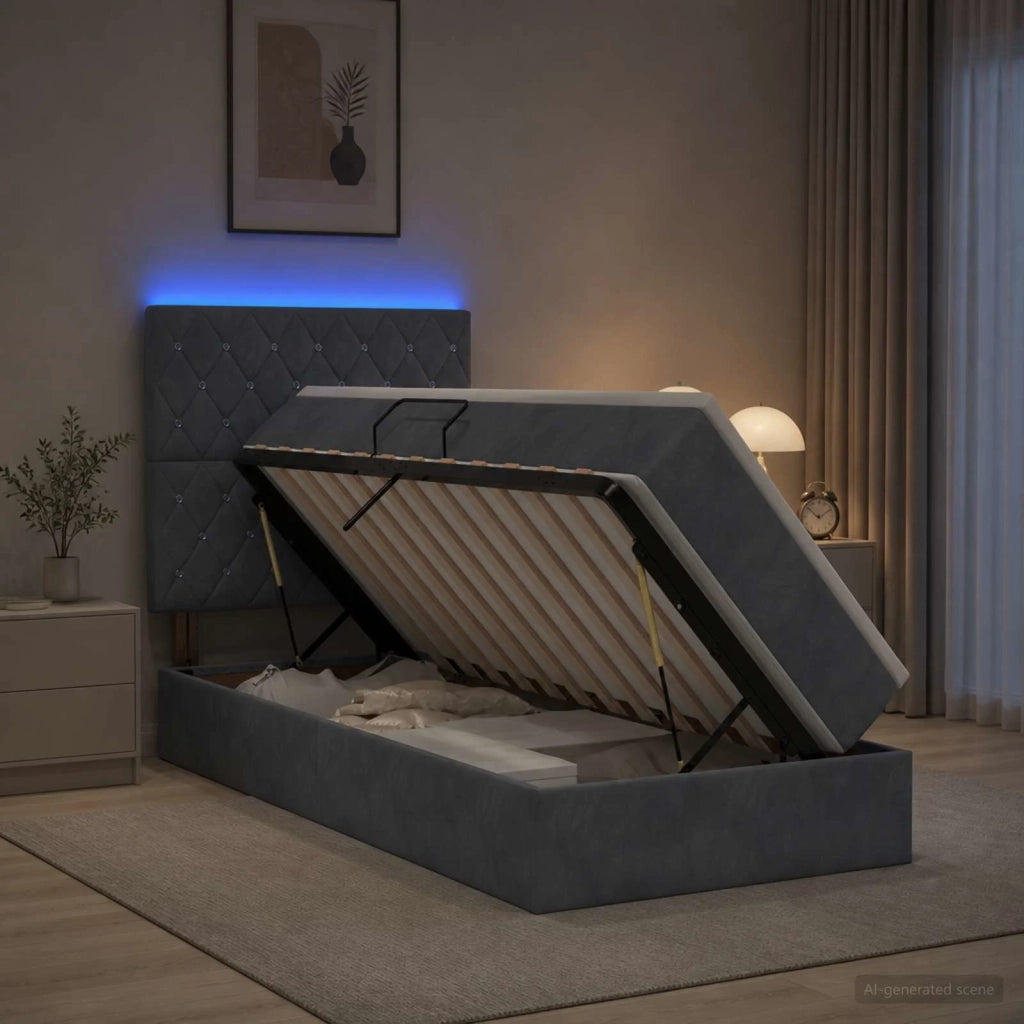 Letto con contenitore LED e materasso Grigio Scuro 100 x 200 cm 3460051