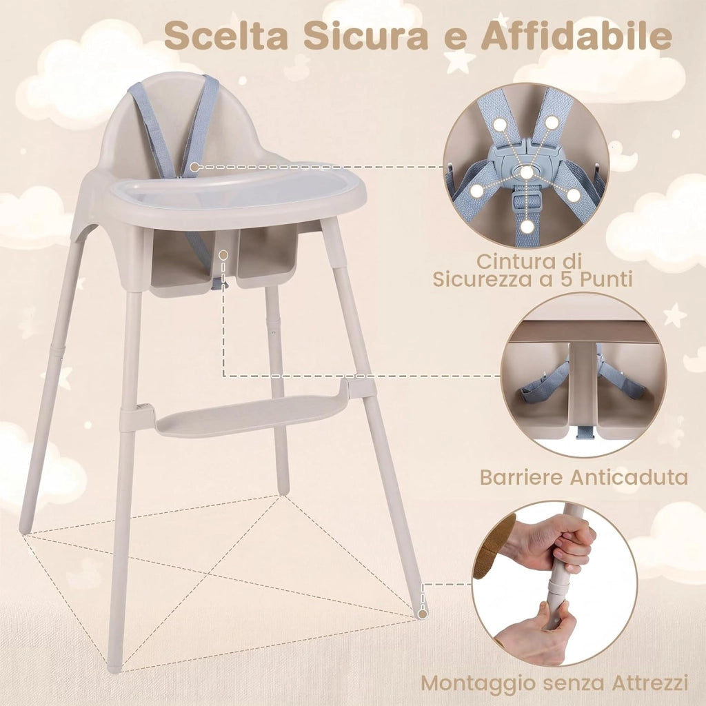 4 in 1 Seggiolone per Bambini, Vassoio Doppio Rimovibile | Cintura di Sicurezza a 5 Punti, Poggiapiedi Reversibile, per Bambini 6-36 Mesi