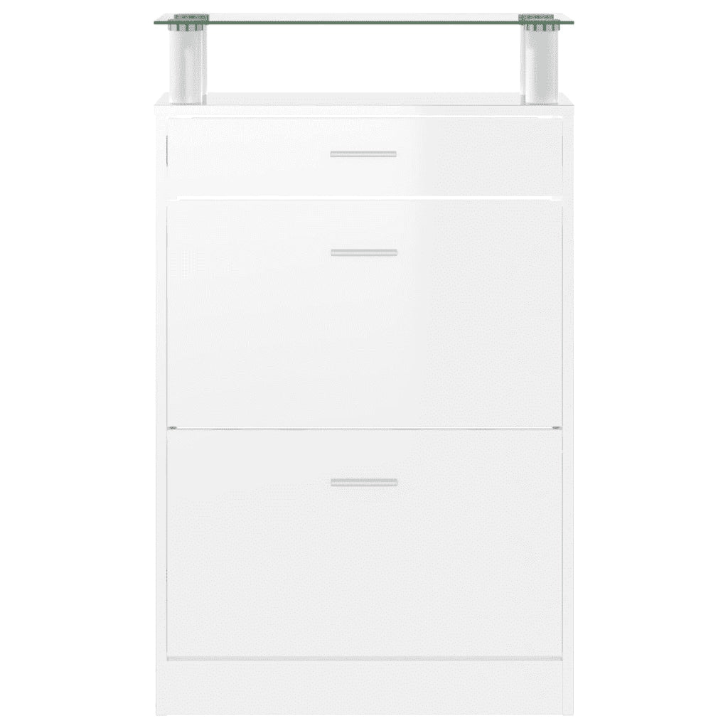 Scarpiera-Scaffale per scarpe Bianco Lucido 63x24x104 cm in Legno Multistrato