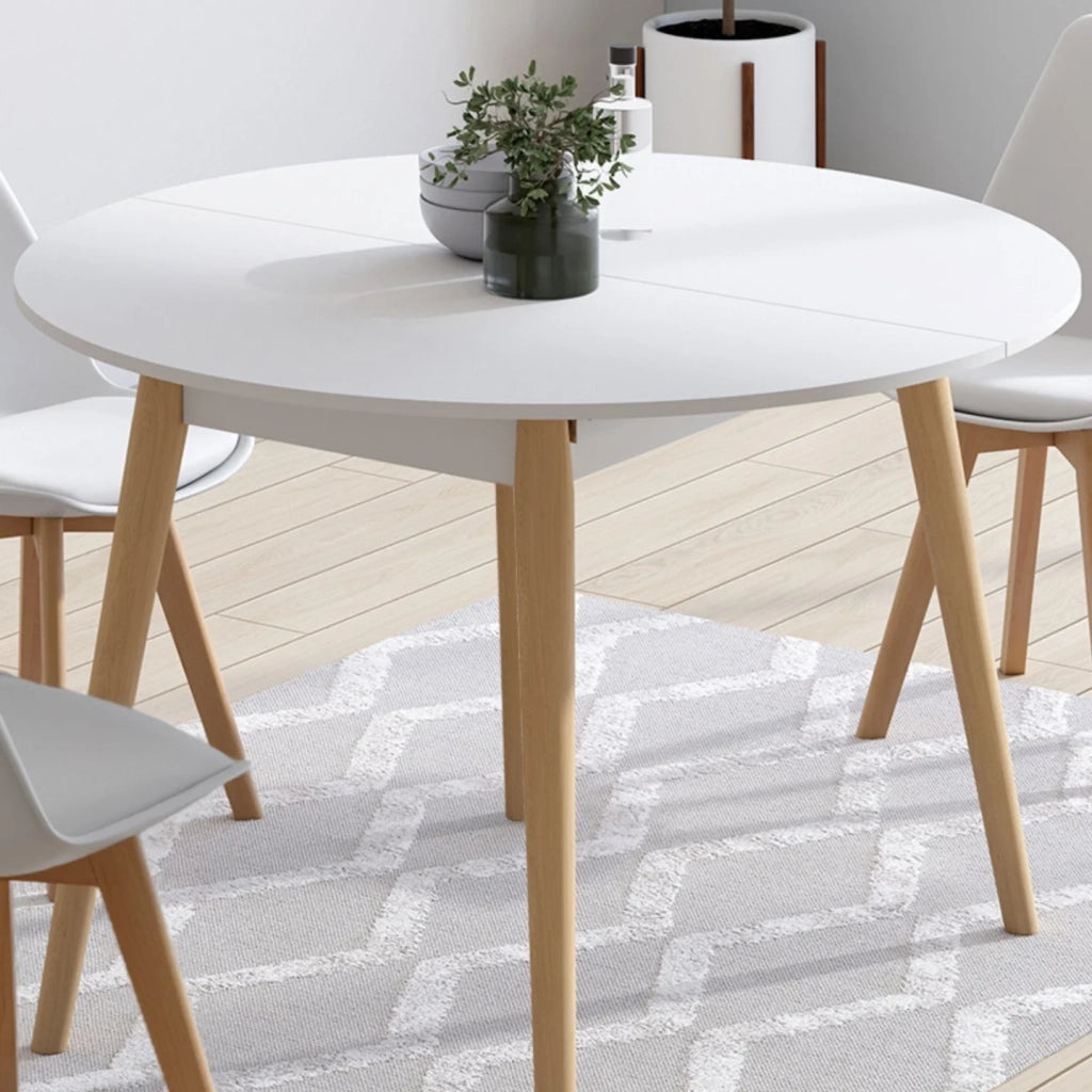 IDMarket - ANGELA tavolo da pranzo rotondo allungabile 4-10 persone gamba in legno bianco 110 - 200 cm