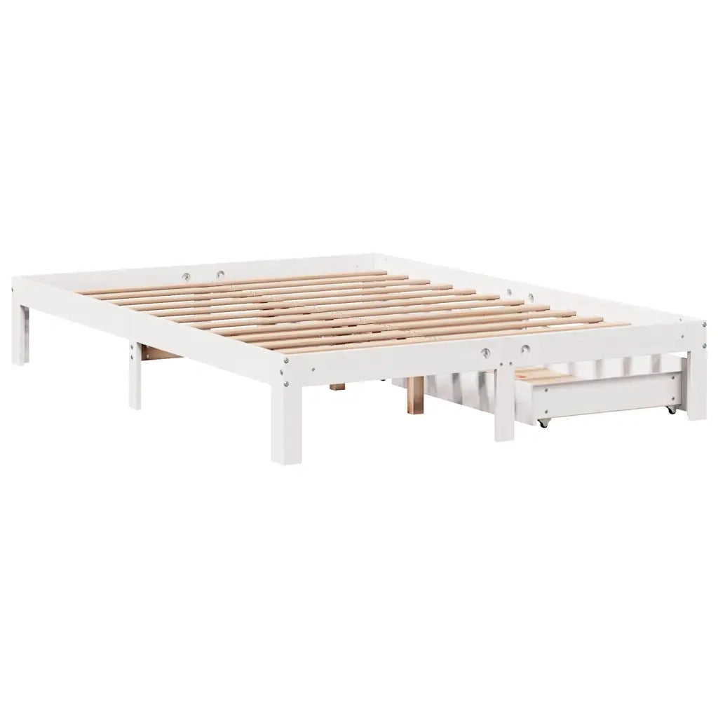 Letto matrimoniale | Letto per adulti | Giroletto con Cassetti Bianco 140x200 cm Legno Massello di Pino