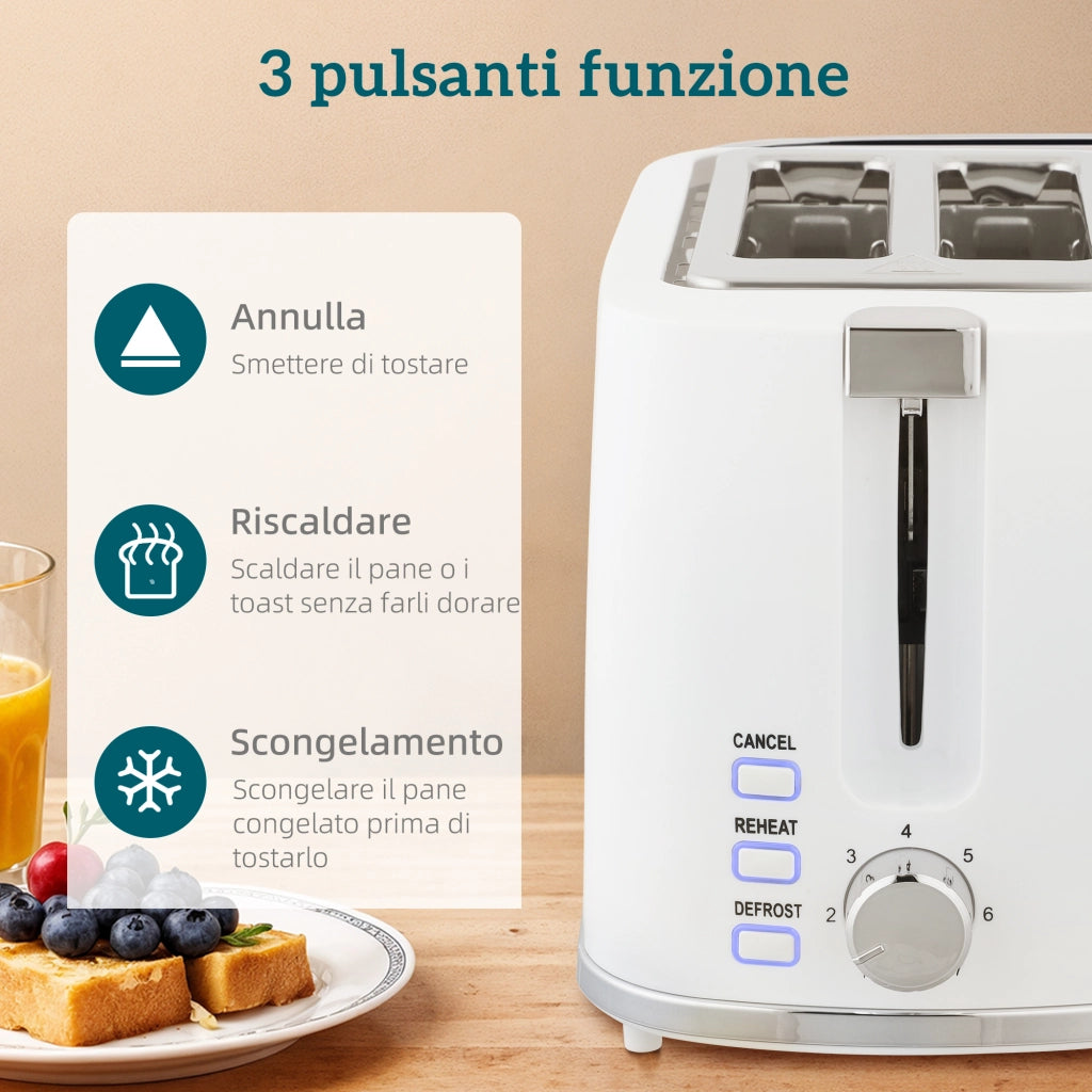 Set Bollitore Elettrico da 1.7L 2200W con Termostato e Tostapane Doppio con 7 Livelli di Doratura, Bianco