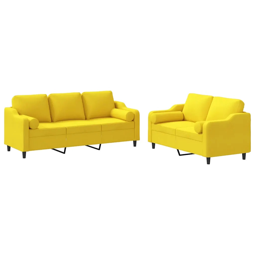 Set di Divani 2 pz con Cuscini Giallo Chiaro in Tessuto