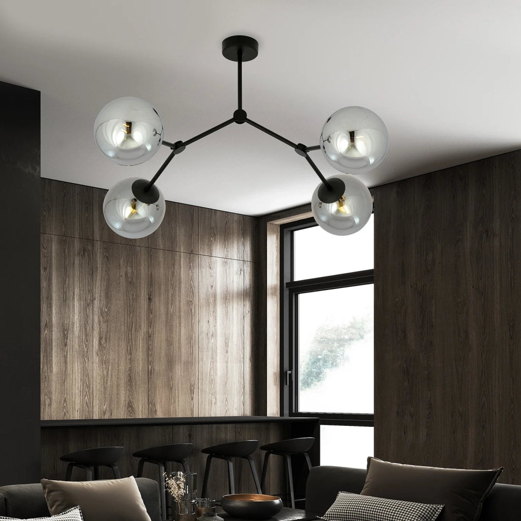 Plafoniera Minimal Iperione Acciaio Nero Grigio 4 Luci E14 Ip20