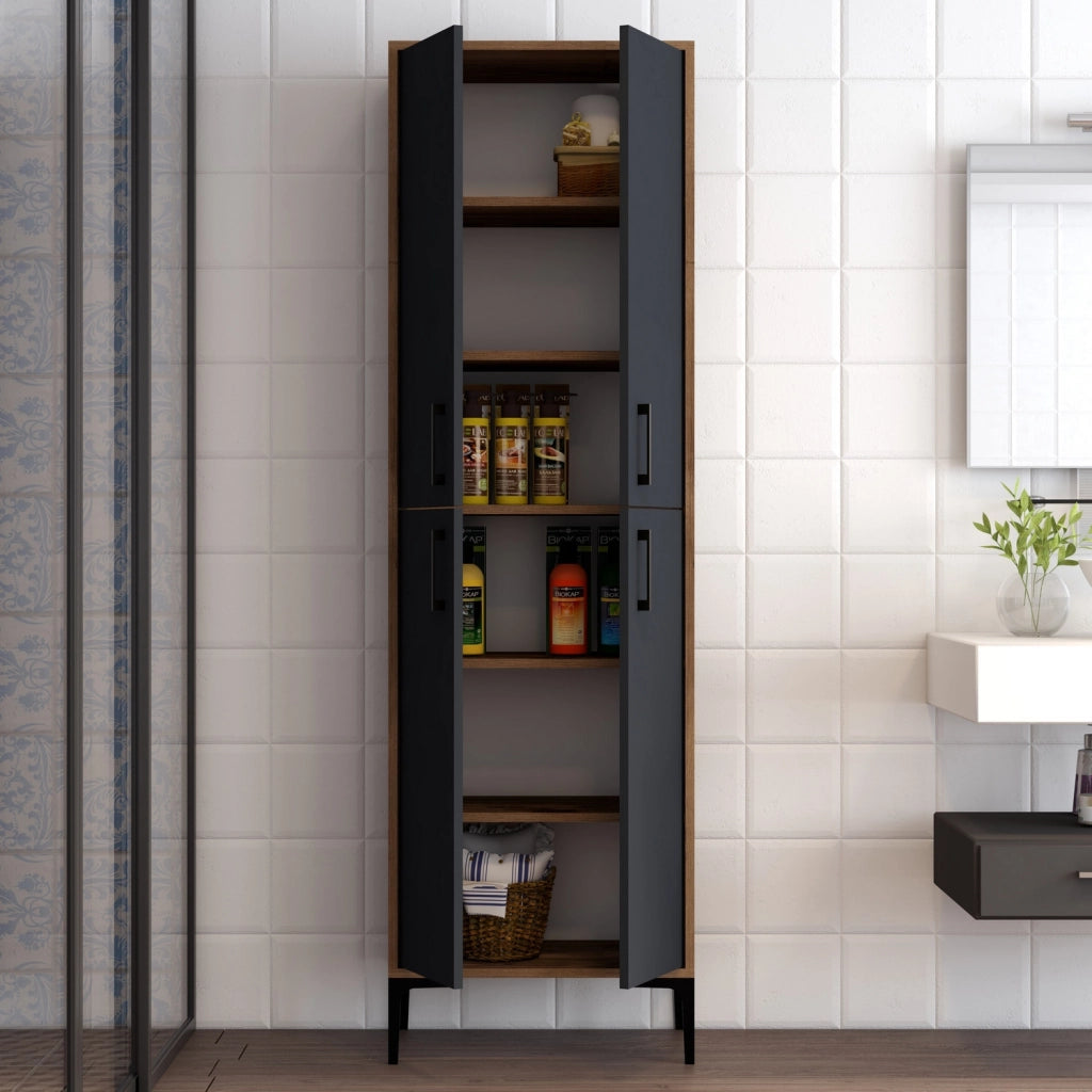 Mobile multiuso in legno "Berlin A" - 60 x 35 x 200 cm - Noce-Antracite