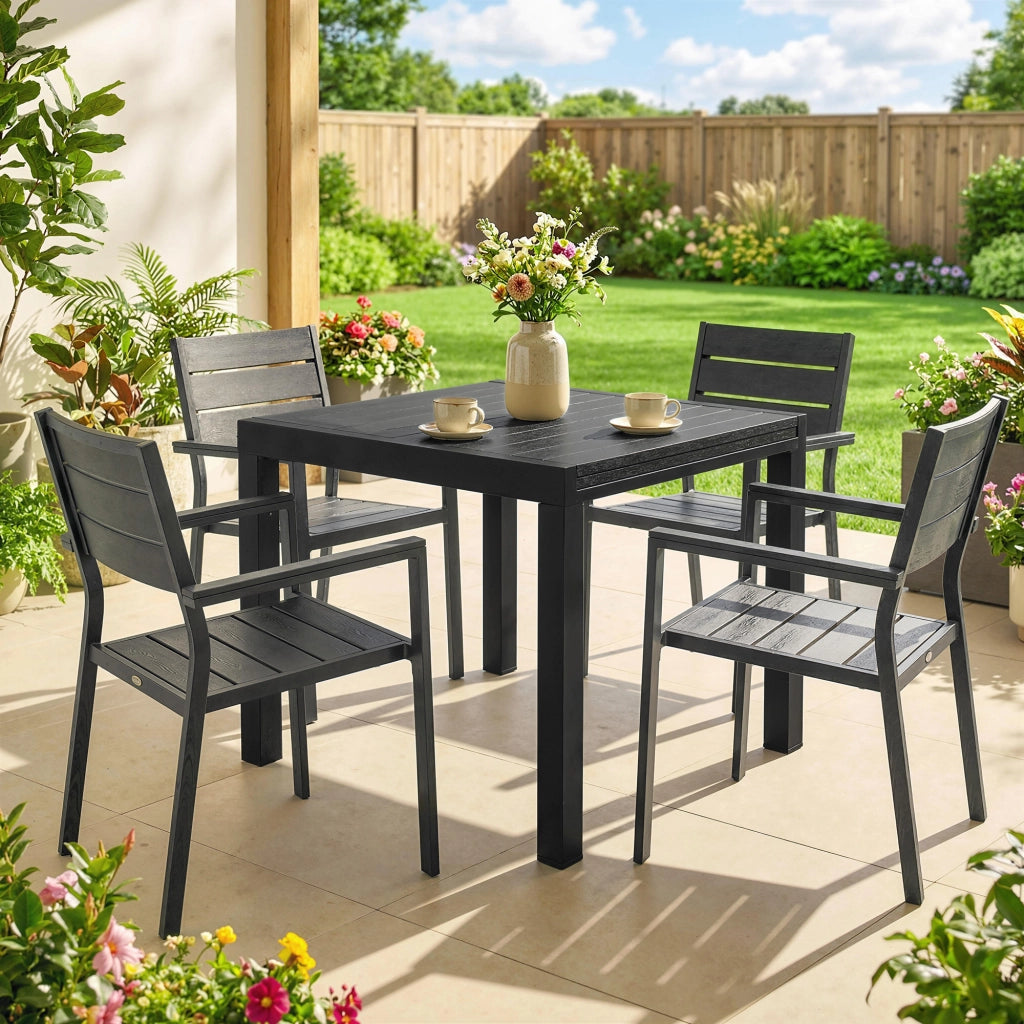 Tavolo da pranzo allungabile esterno ¨C zephmum ¨C effetto legno, nero, 80x160 cm