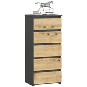 Cassettiera AKORD CL5 Cassettiera Grigia Grafite 40 cm 5 cassetti inserto frontale Quercia Artisan 40x35x92 cm