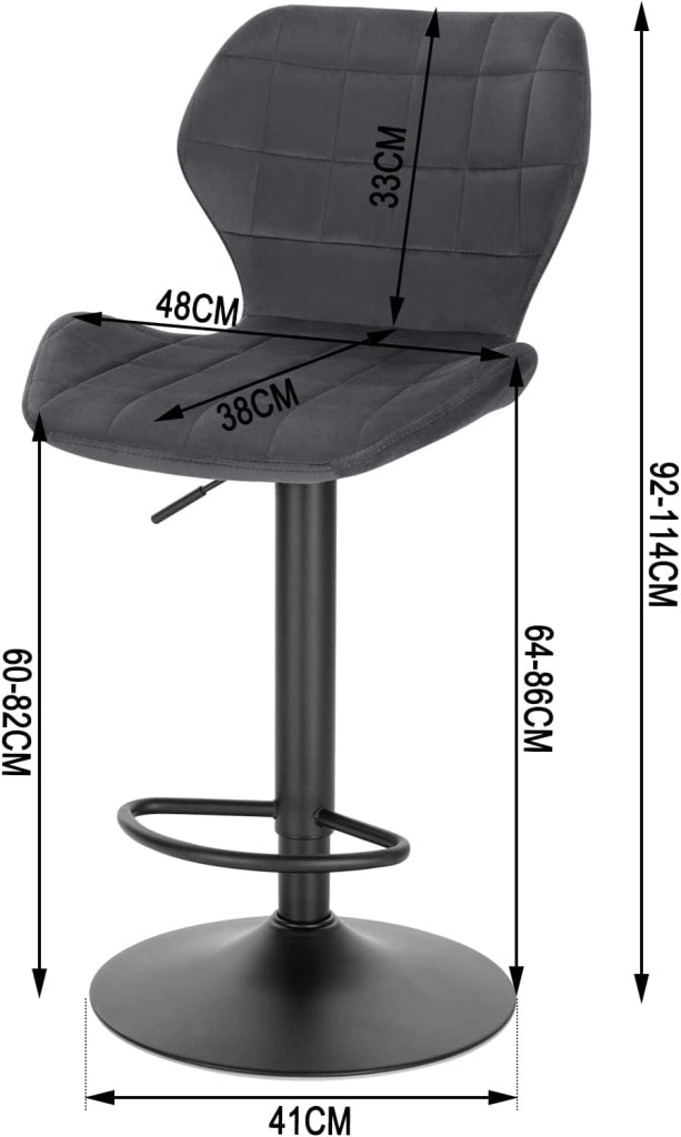 Set di 2 Sgabelli da Bar con Schienale e Poggiapiedi Girevoli a 360° Sedia Alta da Cucina con Seduta Regolabile tra 60-82cm in Velluto e Metallo Grigio Scuro BH324dgr-2