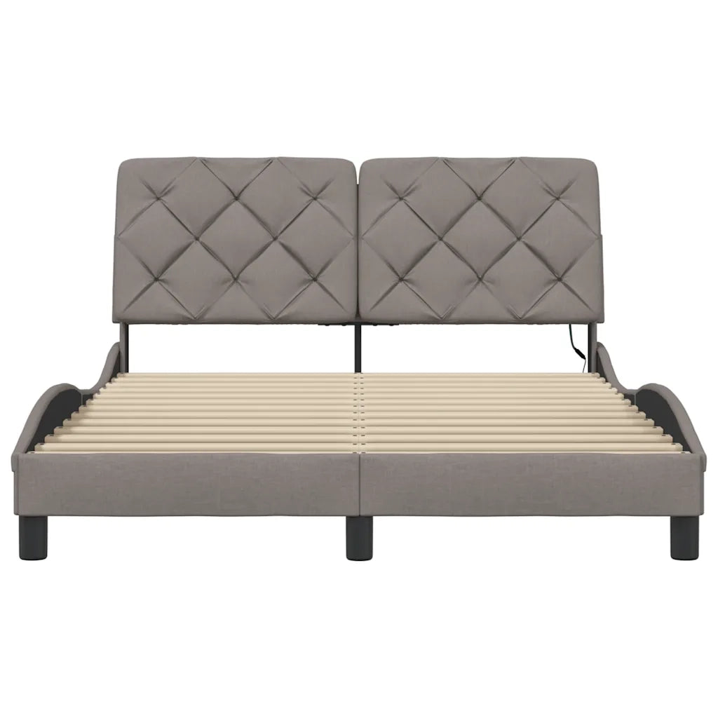 Giroletto con LED senza Materasso-Struttura Letto Tortora 140x200 cm in Tessuto