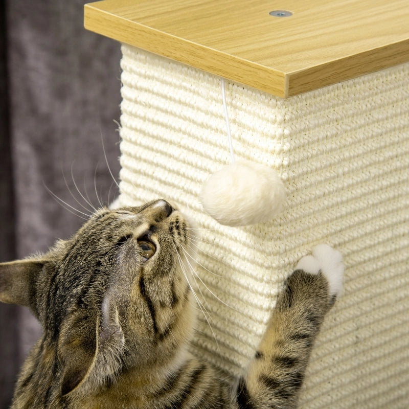Tiragraffi per gatti 38 x 38 x 80 cm, con palla pendente, struttura stabile in legno, colore rovere
