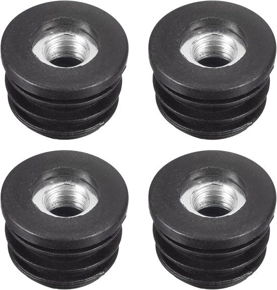 Stoppero in plastica nera per tubi circolari da 22mm, filo M8, doppi per gambe di mobili