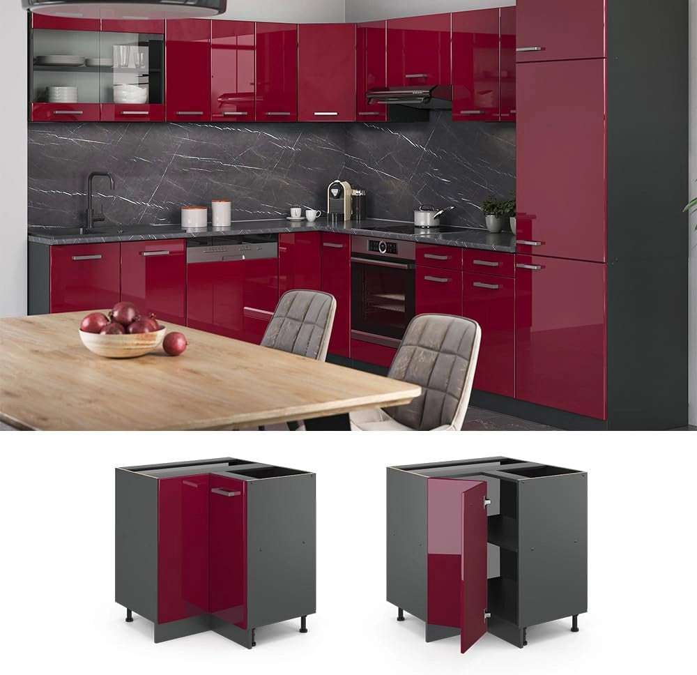 Mobile ad angolo cucina R-Line, Rosso lucido, 75.6 cm senza piano di lavoro, per la libera combinazione all'interno di sistemi cucina modulari