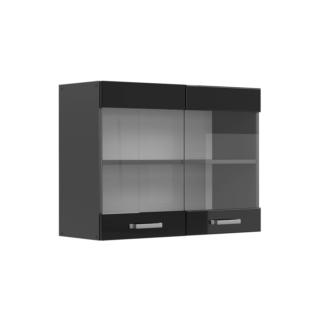 Vicco Mobile da cucina in vetro Nero lucido 80 cm