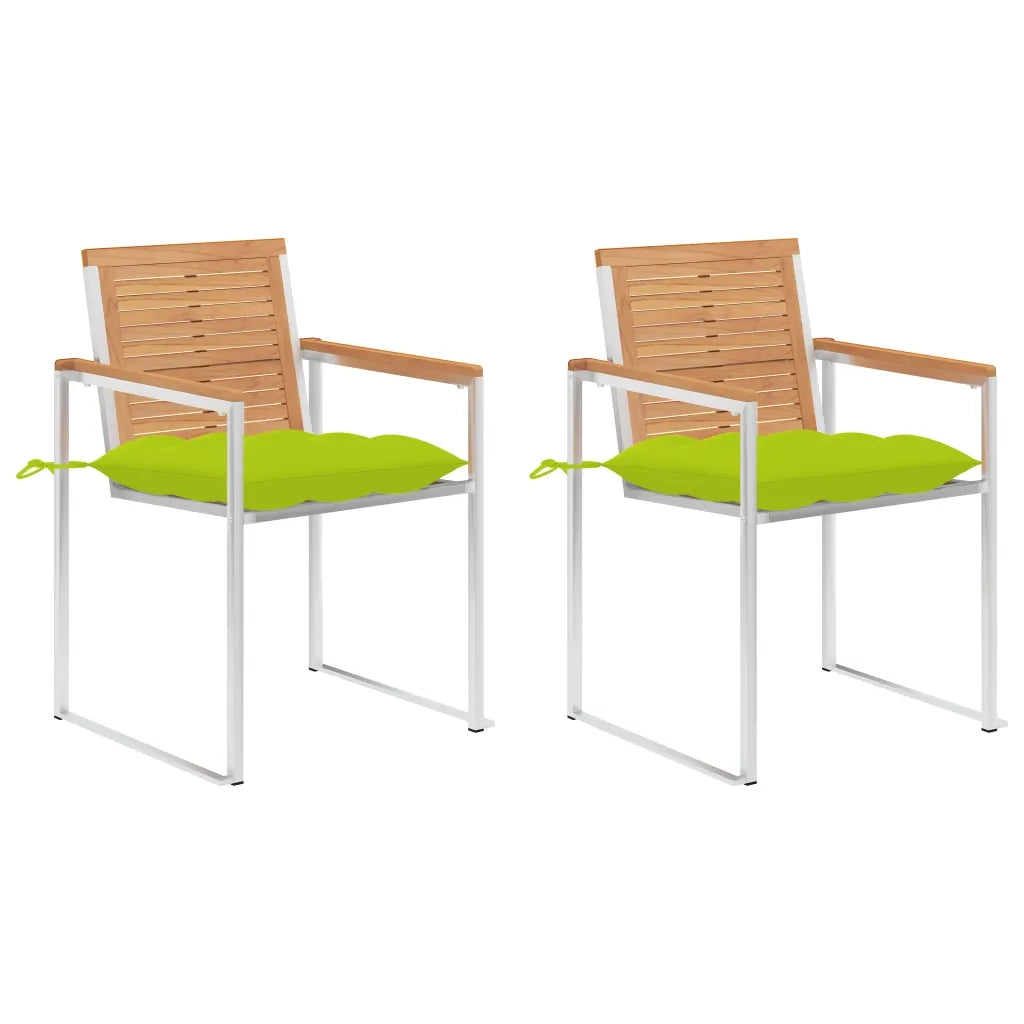 Sedie da Giardino 2 pz con Cuscini in Legno di Teak e Acciaio