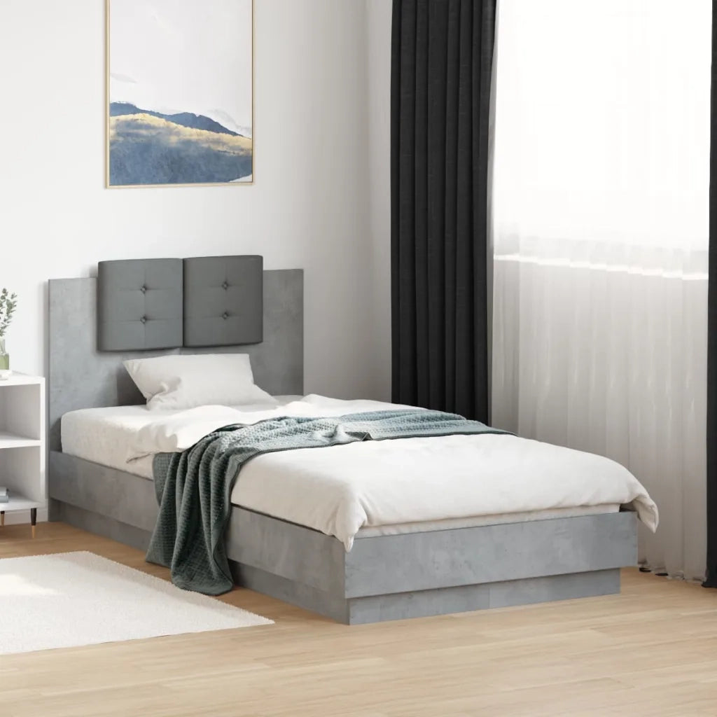 Giroletto con Testiera e LED Grigio Cemento 75x190 cm 3210069