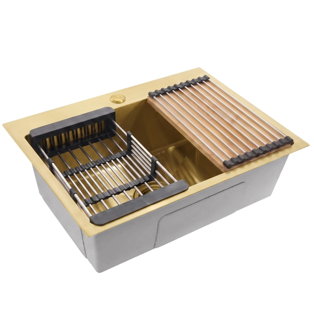 Lavello In Acciaio Con Set Di Accessori 3 Pz. Rea Liam Brush Gold Accessori grigi