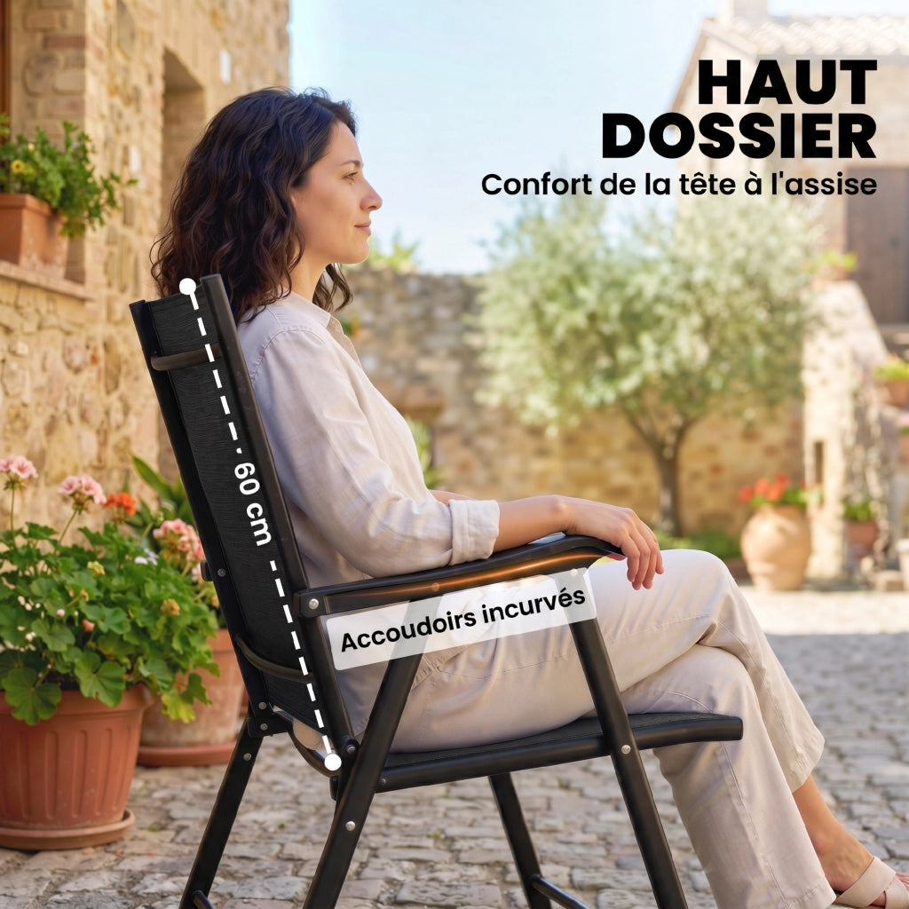 Set 4 Sedie Pieghevoli da Giardino ¨C Xylo ¨C Struttura Acciaio Schienale Alto Nero 58x62x97cm