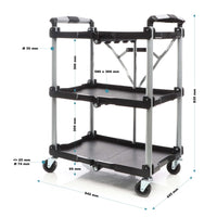 Carrello pieghevole multiuso con 3 piani Fino a 120 kg Per officina, ufficio, gastronomia