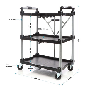 Carrello pieghevole multiuso con 3 piani Fino a 120 kg Per officina, ufficio, gastronomia