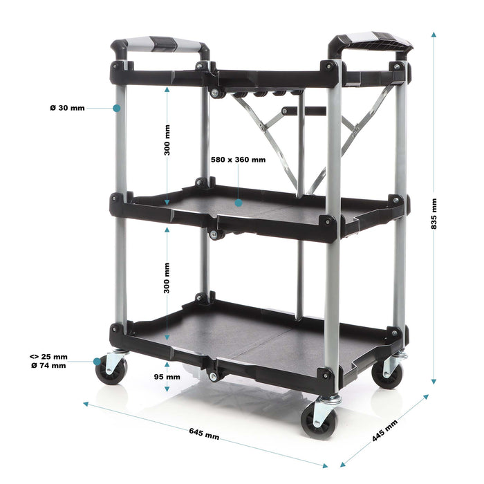 Carrello pieghevole multiuso con 3 piani Fino a 120 kg Per officina, ufficio, gastronomia