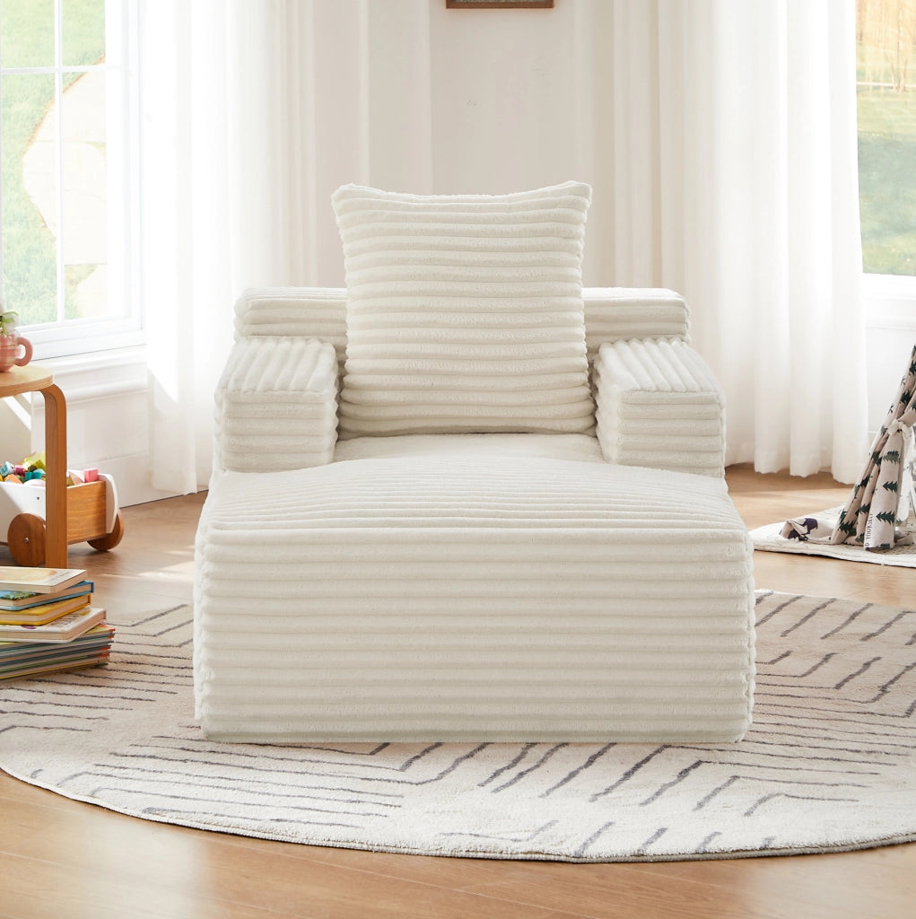 Sofà chaise longue in tessuto a coste beige