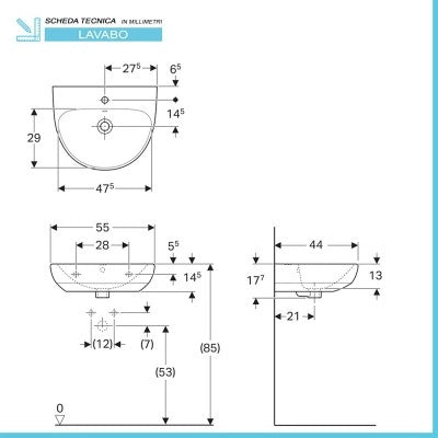 Lavabo sospeso Geberit 55 cm in ceramica bianco  Selnova