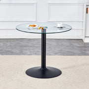 Tavolo da pranzo in vetro temperato con base in metallo, per bar e caffetterie, nero e trasparente, 85 × 76 cm