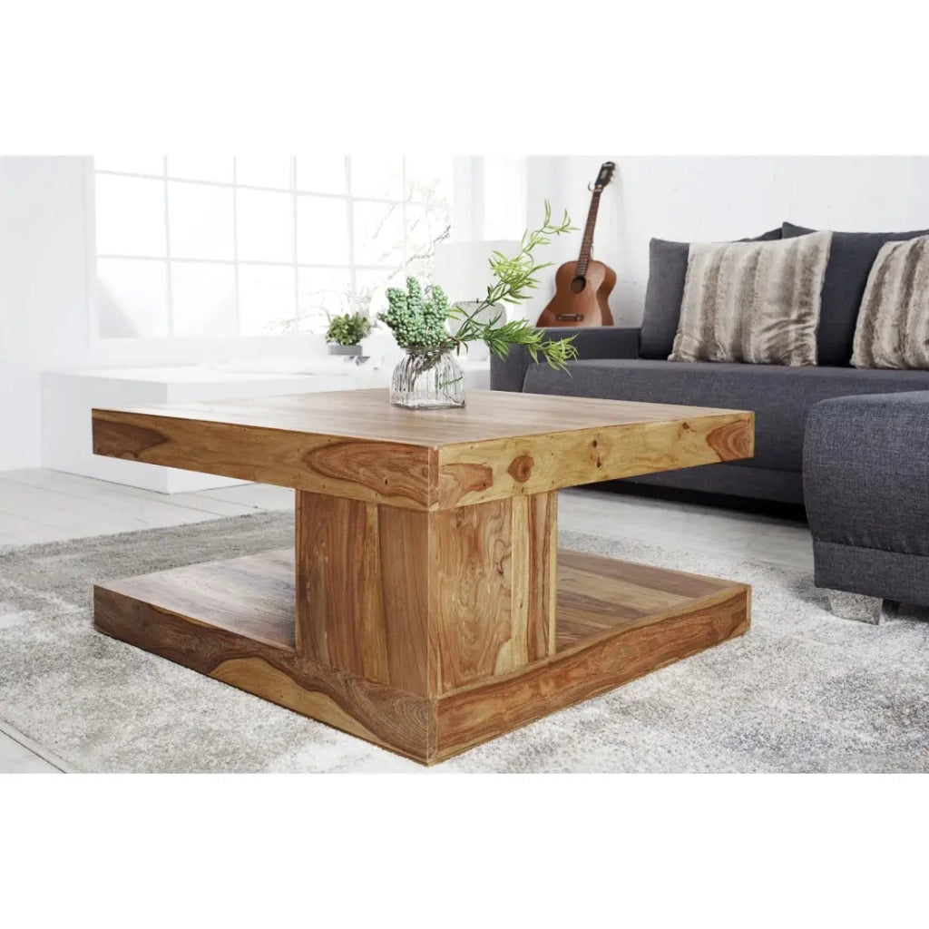 Tavolino basso GRADI 80 cm in legno massiccio di Sheesham - Tavolino basso quadrato con contenitore