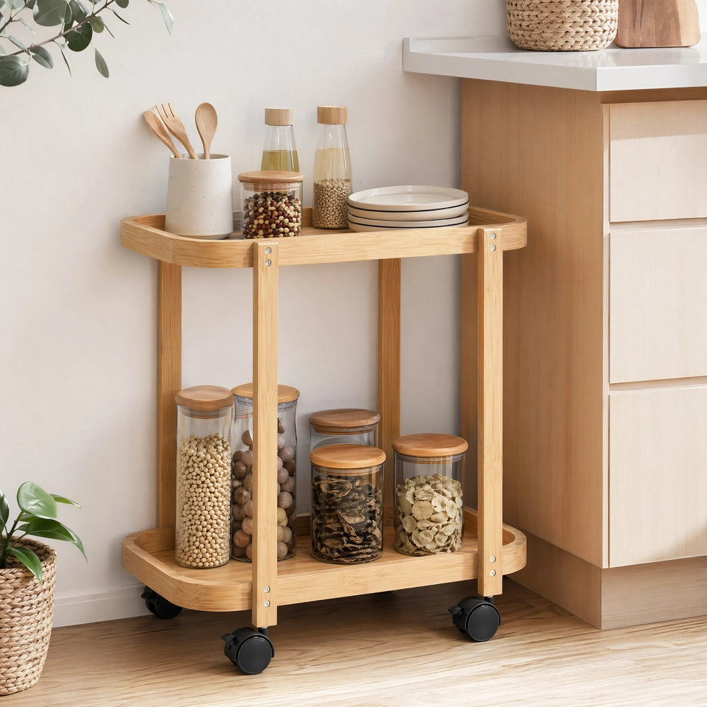 Carrello da cucina a 2 livelli in bambu' ¨C zephmum ¨C 54x36.5x60 cm naturale