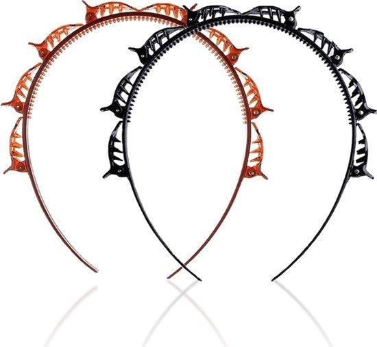 2 Pezzi di Adorno per Capelli con Ferro - Diadema - Bicoloro Twist Intreccio Cintura per Capelli/Diadema con Spilla per Capelli - Accessori per Capelli - Cintura elegante per Donne e Ragazze - Nero / Marrone