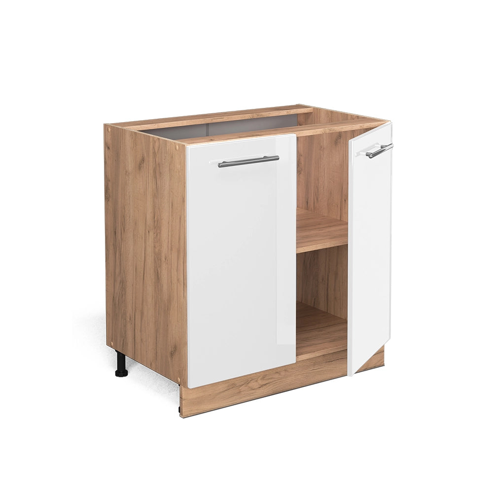 Mobiletto base cucina Fame-Line Bianco lucido/Rovere dorato 80 cm con ripiano, senza piano di lavoro Vicco
