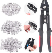 Strumento per Crimpatura di Cavo a Filo in Acciaio con Diametro fino a 2,2mm - Crimpatore di Cavo a Filo con Doppio Barile in Alluminio - Kit di 180 pezzi di Crimpatura di Cavo a Filo con Diametro 1,2/1,5/2mm
