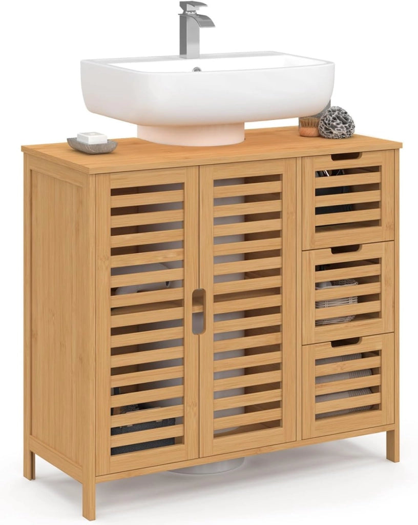 Mobiletto da bagno in bambù BEA con armadio e 3 cassetti