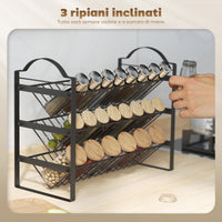 Portaspezie da Cucina a 3 Livelli 39,5x18x33 cm con Ripiani Inclinati in Metallo Nero